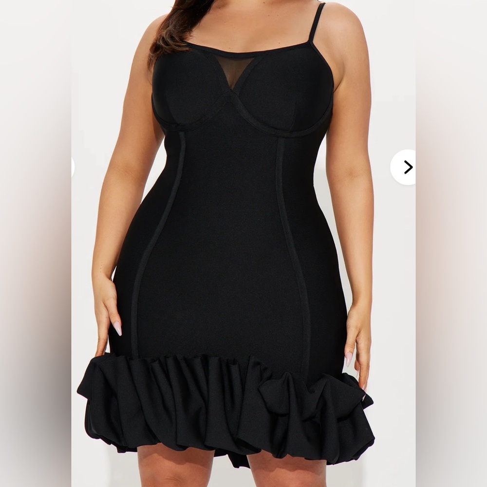 Elegant Black Ruffle Bandage Dress - Picture 2 of 5